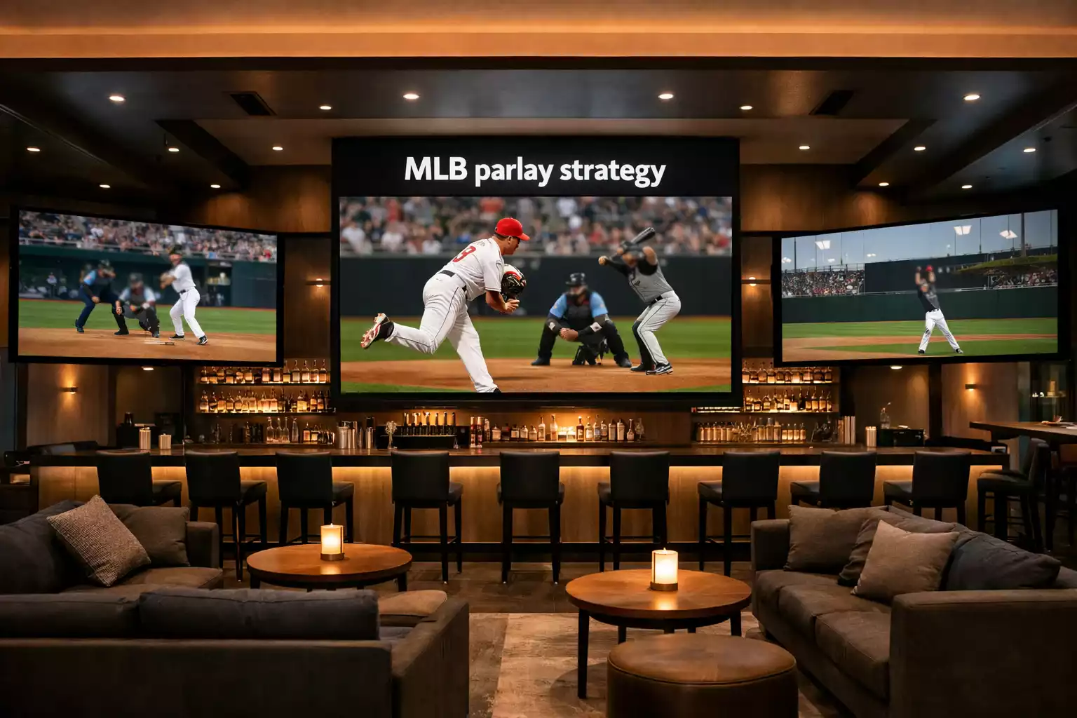Multiple baseball games displayed on screens in sports venue