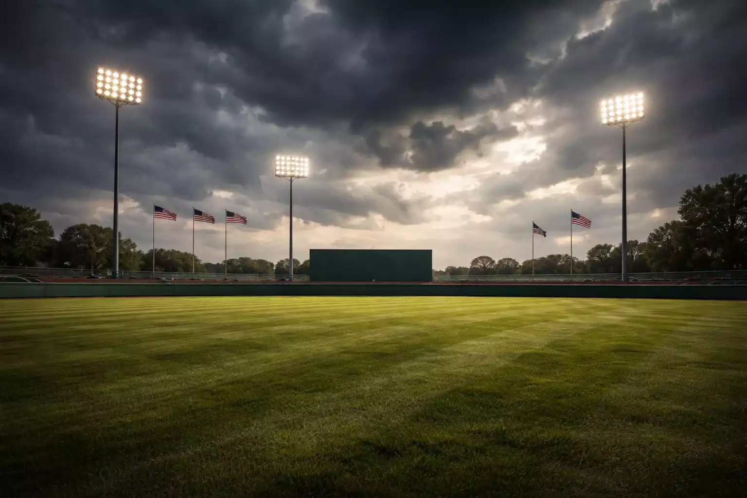 Baseball game under dramatic weather conditions